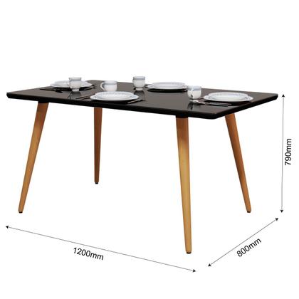 Imagem de Mesa Retangular Sala De Jantar Para 4 Lugares Tampo Vidro Temperado Pés De Madeira