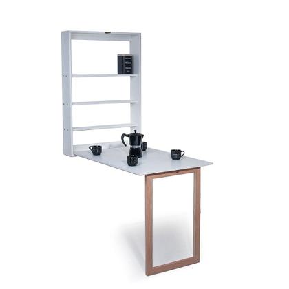 Imagem de Mesa Retrátil de Parede com Organizador Madeira e MDF Branco/Mel - Móveis Britz