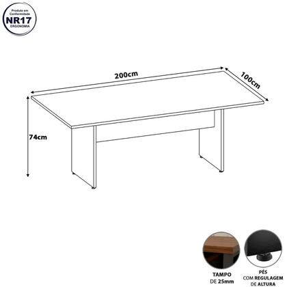 Imagem de Mesa Reunião 8 Lugares 200cm x100cm Retangular Executiva com Pé Painel para Escritório Corporativo F5 Office