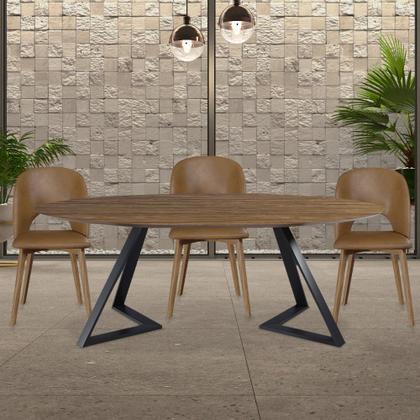 Imagem de Mesa Sala de Jantar 8 Lugares 250cm Tampo Oval Efron Nogueira/Preto G13 - Gran Belo