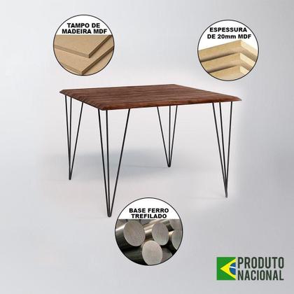 Imagem de Mesa Sala De Jantar Industrial Quadrada Amêndoa 90 Com 4 Cadeiras Pretas De Ferro Preto Cor: Marrom
