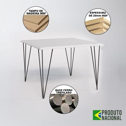 Imagem de Mesa Sala De Jantar Industrial Quadrada Branca 90 Com 4 Cadeiras Preta De Ferro Preto Cor: Branco