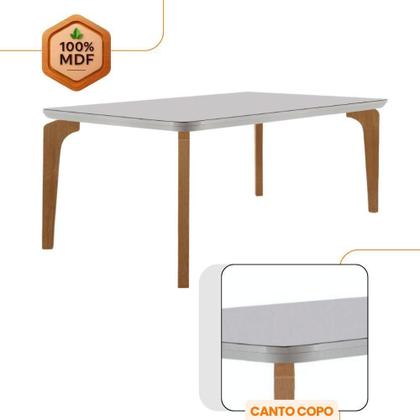 Imagem de Mesa Sala De Jantar Liz 180cm Em Mdf E Vidro Com Canto Copo Off White/ Imbuia/ Serig. Off