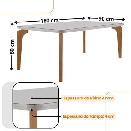 Imagem de Mesa Sala De Jantar Liz 180cm Em Mdf E Vidro Com Canto Copo Off White/ Imbuia/ Serig. Off