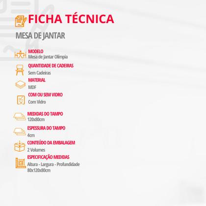 Imagem de Mesa Sala de Jantar Olimpia 120cm Em MDF e Vidro Com Canto Copo