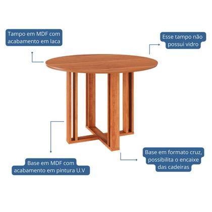 Imagem de Mesa Sala de Jantar Redonda 4 lugares 110 cm Cimol Flora Cinamomo - 100% MDF
