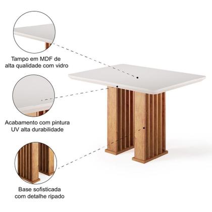 Imagem de Mesa Sala De Jantar Tampo Com Vidro Mond 1,20m Madeirado/off White Viero