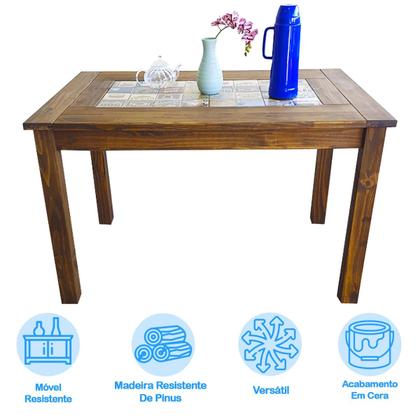 Imagem de Mesa Sala Jantar 120cm Madeira Pinus Tampo Cerâmica Resistente Design Moderno Qualidade Durável