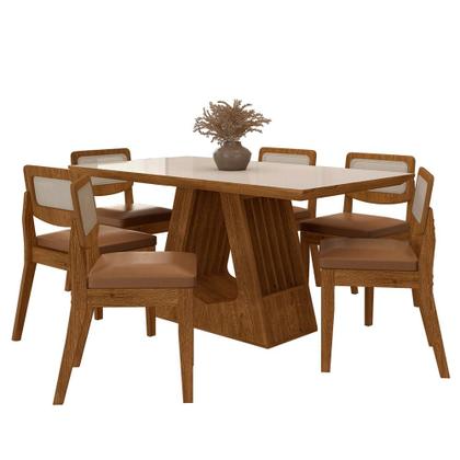 Imagem de Mesa Santiago Com 6 Cadeiras Sextavada Frei/off/material sintético Caramelo - M.a