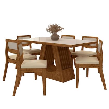 Imagem de Mesa Santiago Com 6 Cadeiras Sextavada Freijó/off/material sintético Bege - M.a