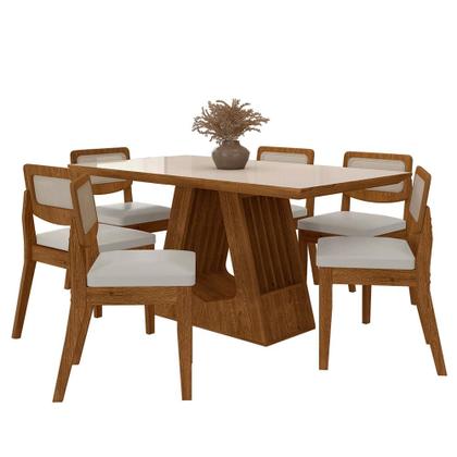 Imagem de Mesa Santiago Com 6 Cadeiras Sextavada Freijó/off/material sintético Branco - M.a
