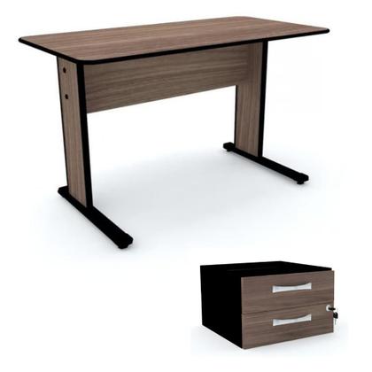 Imagem de Mesa Secretaria Maxxi 75X121x61 2 Gavetas Preto E Walnut Pandin