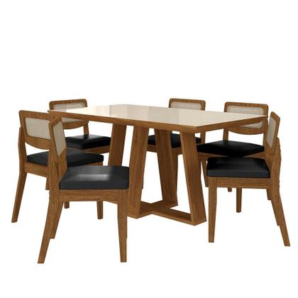 Imagem de Mesa Sion 1,60 Com 6 Cadeiras Sextavada Freijó/off/material sintético Preto - M.a