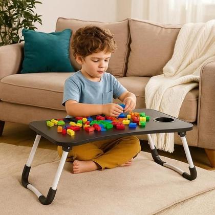 Imagem de Mesa Suporte Notebook na Cor Preto Mesinha Dobrável Cama Sofá Estudo Trabalho Conforto