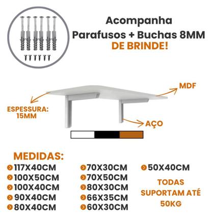 Imagem de Mesa Suspensa de Parede 100x50 Retrátil Preta Compacta e Resistente