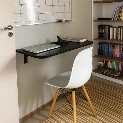 Imagem de Mesa Suspensa de Parede 100x50 Retrátil Preta Compacta e Resistente