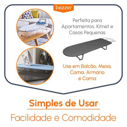 Imagem de Mesa Tabua de Passa Roupas com tecido Protetor térmico Passadeira Portátil P/ Cama Mesa Bancada Fácil de Guardar