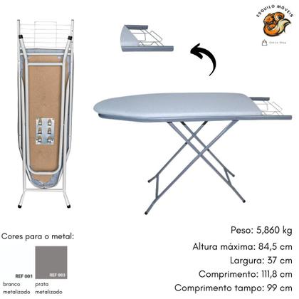 Imagem de Mesa Tábua de Passar Roupa Extra Forte Tecido Metalizado Prata