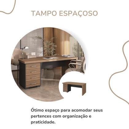 Imagem de Mesa Tamburato Com Gavetas Lado Esquerdo Artany Cor Nogal com Preto