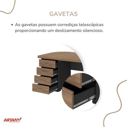Imagem de Mesa Tamburato Com Gavetas Lado Esquerdo Artany Cor Nogal com Preto