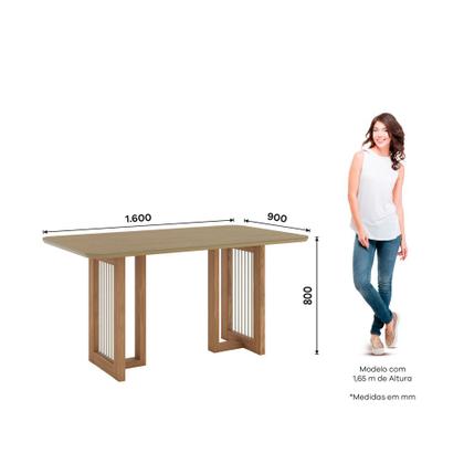 Imagem de Mesa Yara para 6 lugares Tampo de 160cm canto arredondado com vidro e detalhe com acabamento em corda