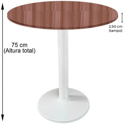 Imagem de Mesa Zeta Ferro Branco 75 cm (Alt) Disco Redondo Tampo MDP Redondo 70 cm (Larg) x 2,5 cm (Alt) Walnut