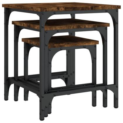 Imagem de Mesas de café Nesting: conjunto de 3 industriais de carvalho defumado vidaXL