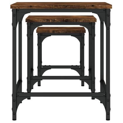 Imagem de Mesas de café Nesting: conjunto de 3 industriais de carvalho defumado vidaXL