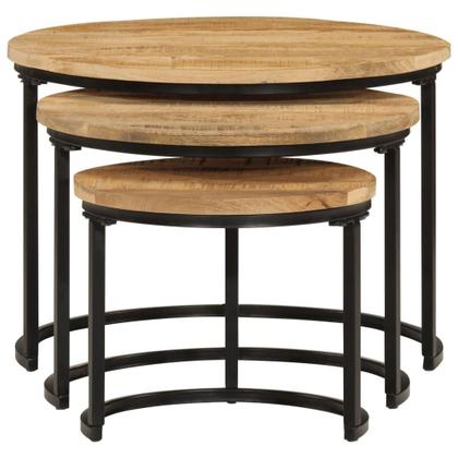 Imagem de Mesas de nidificação VidaXL Solid Rough Mango Wood, conjunto de 3 peças