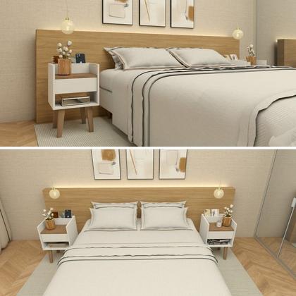 Imagem de Mesinha Cabeceira Branca Criado Retrô Pés Madeira Mdf Quarto