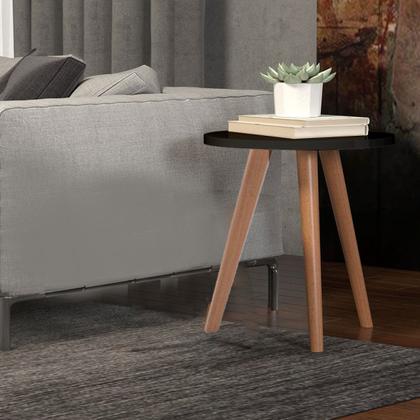 Imagem de Mesinha Cabeceira Preto Apoio Celular e Abajur Móvel Madeira