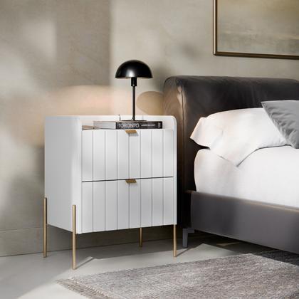 Imagem de mesinha de cabeceira industrial com gaveta para cama quarto de casal mdf frente riscada design moderno moriah 45cm