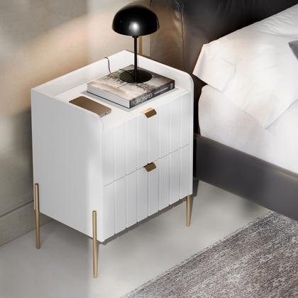 Imagem de mesinha de cabeceira industrial com gaveta para cama quarto de casal mdf frente riscada design moderno moriah 45cm