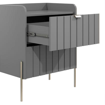 Imagem de mesinha de cabeceira industrial com gaveta para cama quarto de casal mdf frente riscada design moderno moriah 45cm