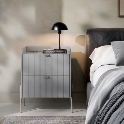 Imagem de mesinha de cabeceira industrial com gaveta para cama quarto de casal mdf frente riscada design moderno moriah 45cm