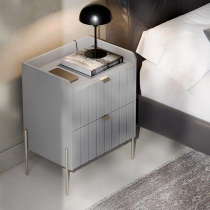 Imagem de mesinha de cabeceira industrial com gaveta para cama quarto de casal mdf frente riscada design moderno moriah 45cm