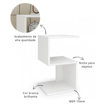 Imagem de Mesinha de Cabeceira Quarto Cama Prateleira Formato em S Mdf Mesa Cabeceira Apoio Cama Criado
