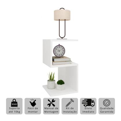 Imagem de Mesinha de Cabeceira Quarto Cama Prateleira Formato em S Mdf Mesa Cabeceira Apoio Cama Criado