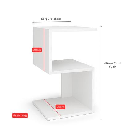 Imagem de Mesinha de Cabeceira Quarto Cama Prateleira Formato em S Mdf Mesa Cabeceira Apoio Cama Criado