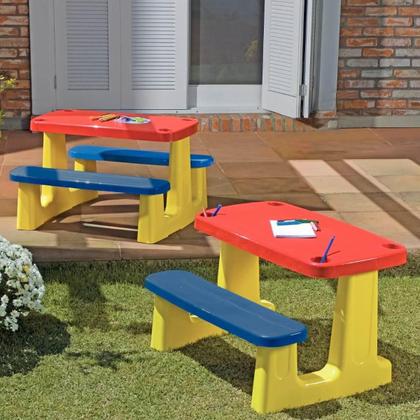 Imagem de Mesinha Infantil com Banco Tramontina Escolar Mesa Atividades Brincar Plástico Colorido +2 anos