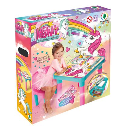 Imagem de Mesinha Infantil Com Cadeira Unicórnio Cartela de Adesivos