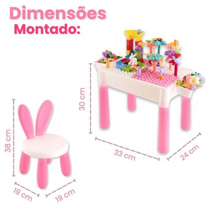 Imagem de Mesinha Infantil Funcional com Banquinho e Blocos de Montar
