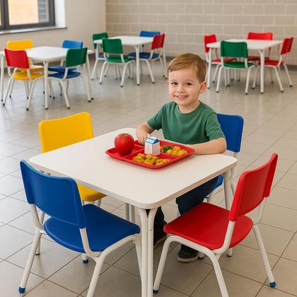 Imagem de Mesinha Infantil Tampo Mdf MDP Branco C 4 Cadeiras Coloridas