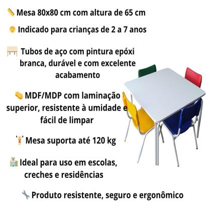 Imagem de Mesinha Infantil Tampo Mdf MDP Branco C 4 Cadeiras Coloridas