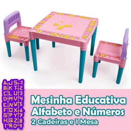 Imagem de Mesinha Mesa e Cadeira Infantil Educativa Rosa com Conjunto de Letras - Tritec 4130