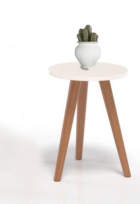 Imagem de Mesinha Off White Sofisticada De Mdf Redonda Pés Palito