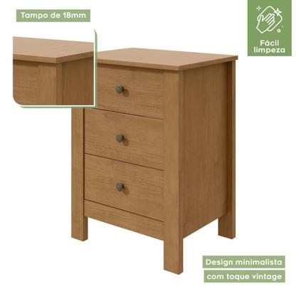 Imagem de Mesinha Para Cabeceira De Cama Com 3 Gavetas Mesinha Magiore Cor Amêndoa Clean