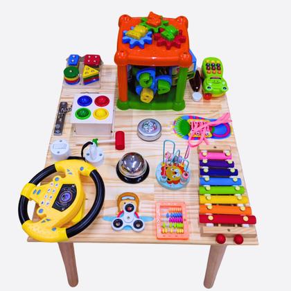 Imagem de Mesinha Sensorial Montessori Madeira 15 Atividades Infantil