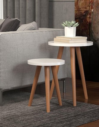 Imagem de Mesinhas De Canto Mdf Lar Retro Decora Apoio Off White