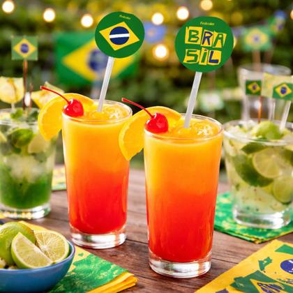 Imagem de Mexedor De Drinks Acrílico Brasil Copa do Mundo 17cm - 8 Unid